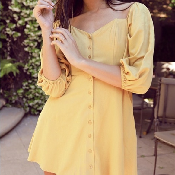 Urban Outfitters Dresses & Skirts - super cute off the shoulder yellow buttoned dress